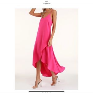 Lulu’s Sweet Surprise Bright Pink Hi-Lo dress EUC